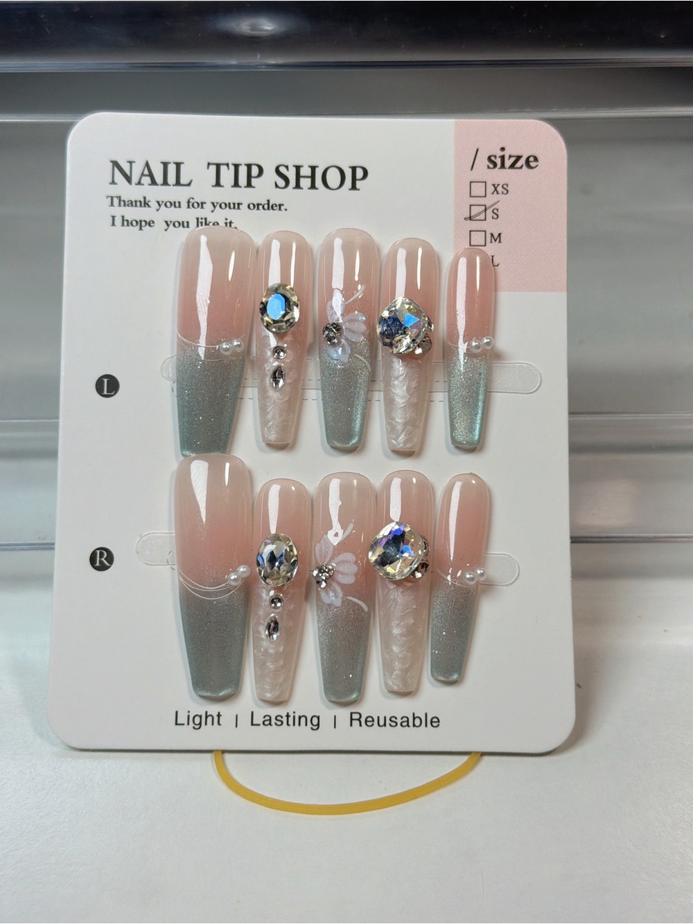 Pink and Nude Rhinestone Press-On Nail Set - Picture 3 of 5